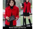 Women Stylish Lapel Red Coat